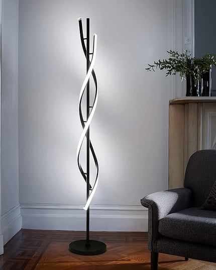 JUTIFAN LED Spiral Floor Lamps for Living Room with Remote, 35W Dimmable Standing Lamp for Living Room, 53" LED Modern Corner Floor Lamp, 3 Color Adjustable Corner Modern Reading lamp for Bedroom - LeafyLoom