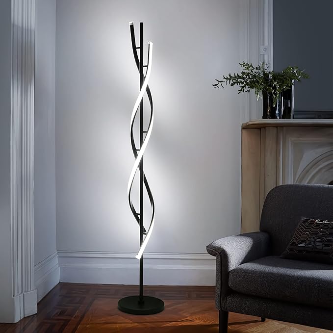 JUTIFAN LED Spiral Floor Lamps for Living Room with Remote, 35W Dimmable Standing Lamp for Living Room, 53" LED Modern Corner Floor Lamp, 3 Color Adjustable Corner Modern Reading lamp for Bedroom - LeafyLoom
