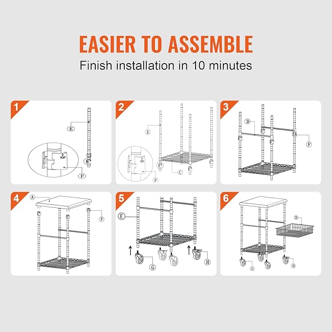 VEVOR Kitchen Utility Cart, 36.6"x20"x24" 3 Tiers Wire Rolling Cart, 470LBS Capacity Steel Service Cart with Brake Wheels, Storage Trolley with 76mm Basket PP Liner 6 Hooks, for Indoor & Outdoor Use - LeafyLoom