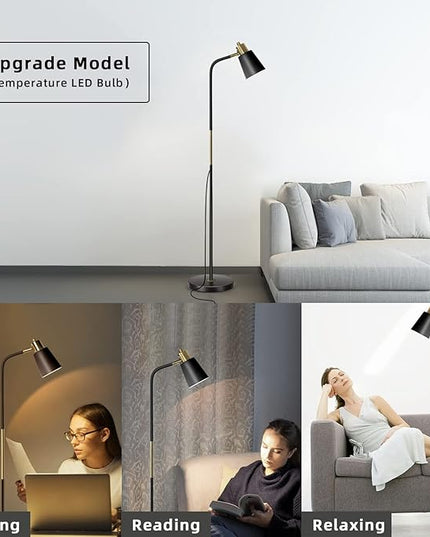 Floor Lamp, Dimmable Floor Lamps for Living Rooms & Bedrooms, Farmhouse Reading Lamp - Standing, Adjustable Metal Heads Indoor Task Lighting for Living Room Bedroom Office Home Décor (Black-01) - LeafyLoom