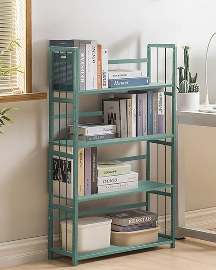 IOTXY Adjustable Bamboo Open Bookshelf - Medium 4-Tier Free Standing Storage Rack, Multifunctional Display Stand for Home and Office, Bookcase, Light Green - LeafyLoom