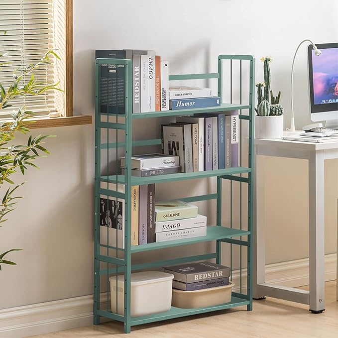 IOTXY Adjustable Bamboo Open Bookshelf - Large 4-Tier Free Standing Storage Rack, Multifunctional Display Stand for Home and Office, Bookcase, Light Green - LeafyLoom