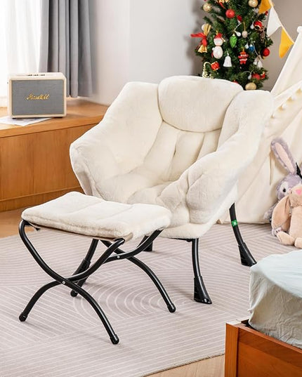 Welnow Toddler Kids Lazy Chair with Ottoman, Accent Comfy Lounge Children Armchair Couch with Armrest and Removable Cover, Detachable Reading Chair with Footrest for Boy or Girl, Plush Beige - LeafyLoom