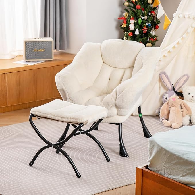 Welnow Toddler Kids Lazy Chair with Ottoman, Accent Comfy Lounge Children Armchair Couch with Armrest and Removable Cover, Detachable Reading Chair with Footrest for Boy or Girl, Plush Beige - LeafyLoom