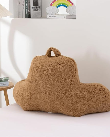 A Nice Night Sherpa Fleece Flannel Reading Pillow Bed Wedge Children Backrest with Arms Back Support for Sitting Up in Bed/Couch,Khaki - LeafyLoom