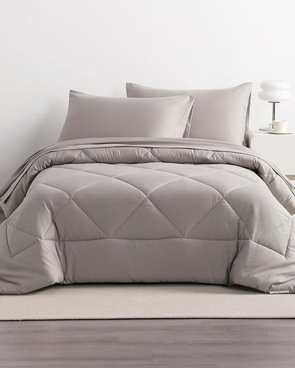 NTBAY Twin Comforter Set with Sheets, 5 Pieces Soft and Breathable Twin Bedding Set, Twin Bed in a Bag, Down Alternative Comforter Set Solid Color All Season, Kids Bedding Set, Smoke Grey - LeafyLoom