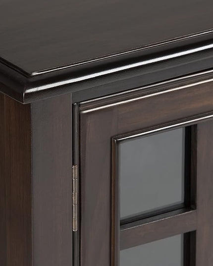 SIMPLIHOME Connaught SOLID WOOD 46 Inch Wide Traditional Low Storage Cabinet in Dark Chestnut Brown, For the Living Room, Entryway and Family Room - LeafyLoom