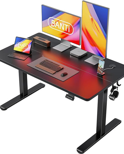 BANTI 48'' Standing Desk, Electric Stand up Height Adjustable Home Office Table, Sit Stand Desk with Splice Board, Black - LeafyLoom
