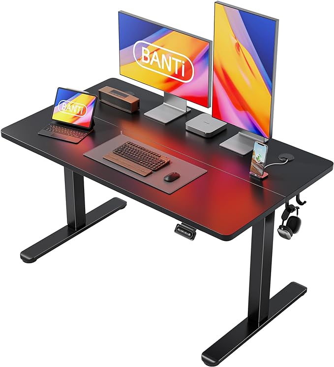 BANTI 48'' Standing Desk, Electric Stand up Height Adjustable Home Office Table, Sit Stand Desk with Splice Board, Black - LeafyLoom