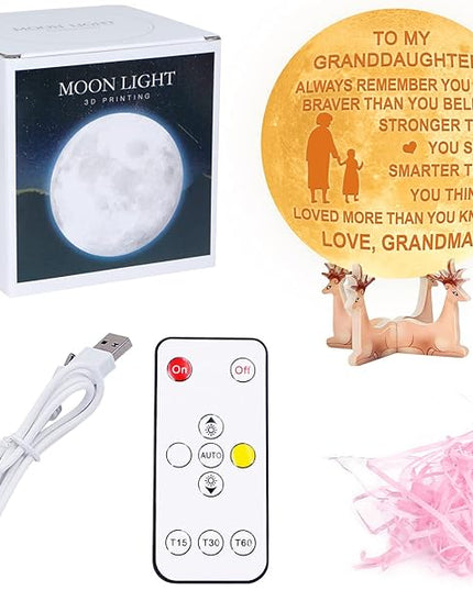 Personalized 3D Moon Lamp for Granddaughter,Personalized 5.9 Inch 3D Printing Moon Light Gift for Granddaughter Birthday Valentine's Christmas Gift (for Granddaughter from Grandma) - LeafyLoom