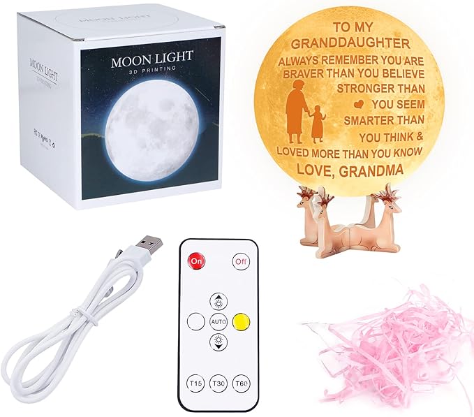 Personalized 3D Moon Lamp for Granddaughter,Personalized 5.9 Inch 3D Printing Moon Light Gift for Granddaughter Birthday Valentine's Christmas Gift (for Granddaughter from Grandma) - LeafyLoom