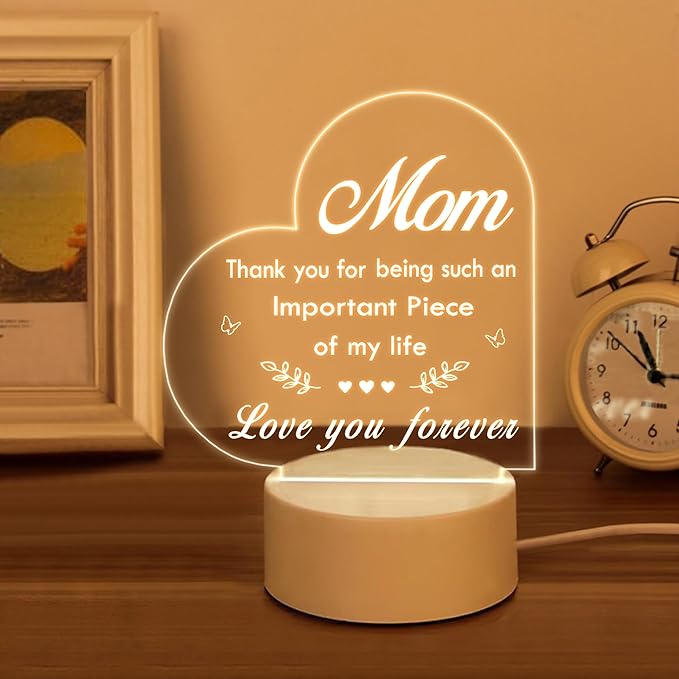 Mom Gifts, Gifts for Mom from Daughter Son - Acrylic Night Light, Mom Birthday Gifts, Best Mom Ever Gifts, Mothers Day Christmas Valentines Day Gifts for Mom - LeafyLoom