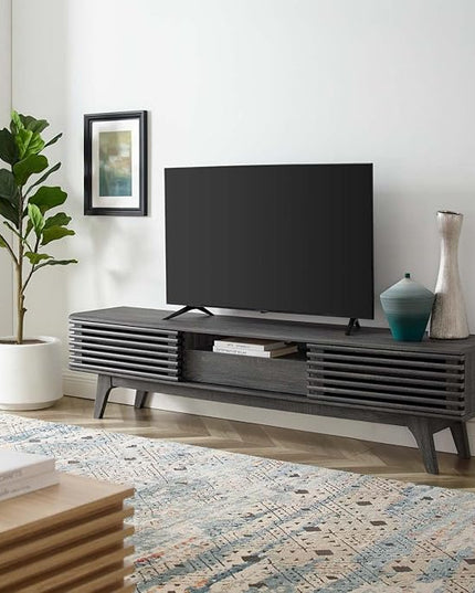 Modway Render Mid-Century Modern Low Profile 70 Inch TV Stand in Charcoal, 70" - LeafyLoom