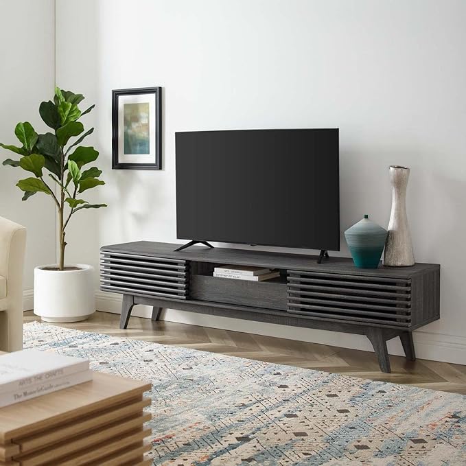 Modway Render Mid-Century Modern Low Profile 70 Inch TV Stand in Charcoal, 70" - LeafyLoom