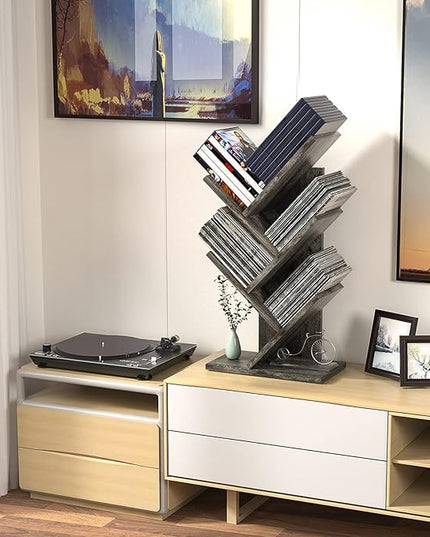 Topfurny Tree Bookshelf, 4-Tier Book Storage Organizer Shelves Floor Standing Bookcase, Wood Storage Rack for Office Home School Shelf Display for Cd/Magazine/Book -Black Oak - LeafyLoom