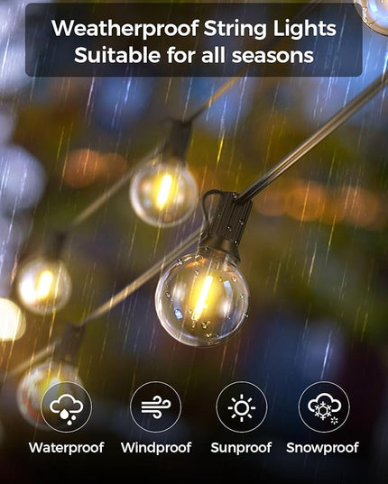 XMCOSY+ Outdoor String Lights 50Ft Dimmable G40 Globe Patio Lights with 25+2 Shatterproof LED Bulbs, Hanging Waterproof Outdoor Lights for Patio, Porch, Yard, Bistro, Café, Outside XMcosy