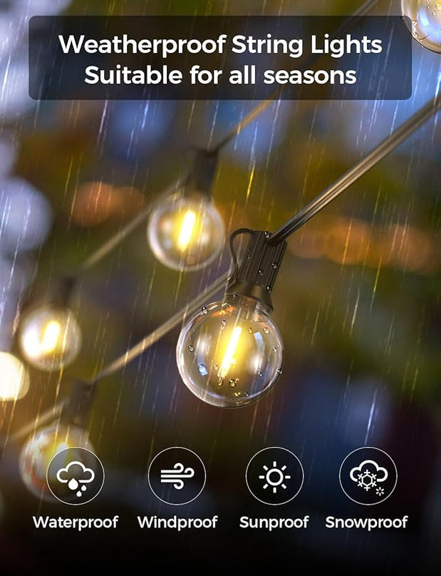 XMCOSY+ Outdoor String Lights 50Ft Dimmable G40 Globe Patio Lights with 25+2 Shatterproof LED Bulbs, Hanging Waterproof Outdoor Lights for Patio, Porch, Yard, Bistro, Café, Outside XMcosy
