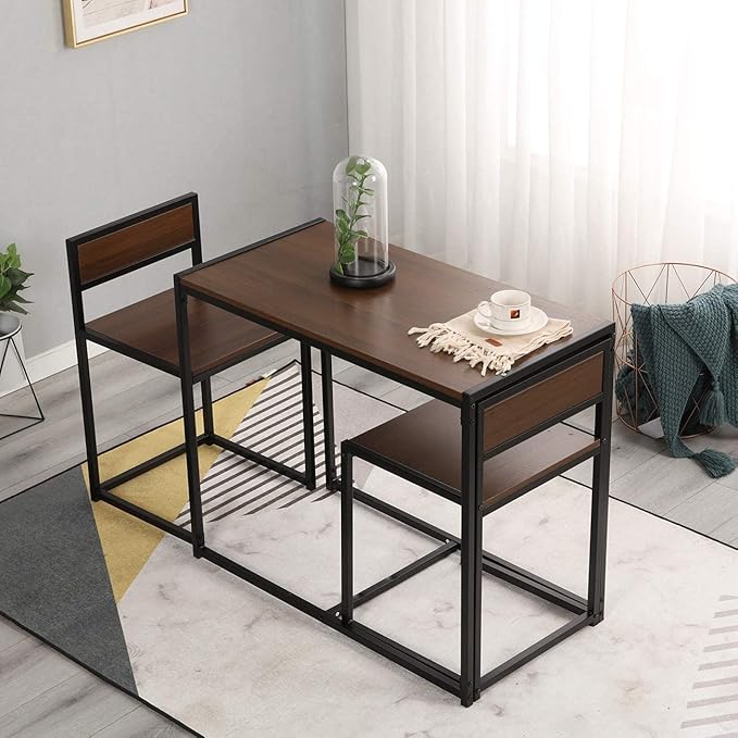 SDHYL 3 Piece Dining Set Dining Table Set with 2 Chairs Breakfast Table for Kitchen, Coffee Table Set, Home Office Table Set, Computer Table for 2, Portable Table Set, Walnut - LeafyLoom