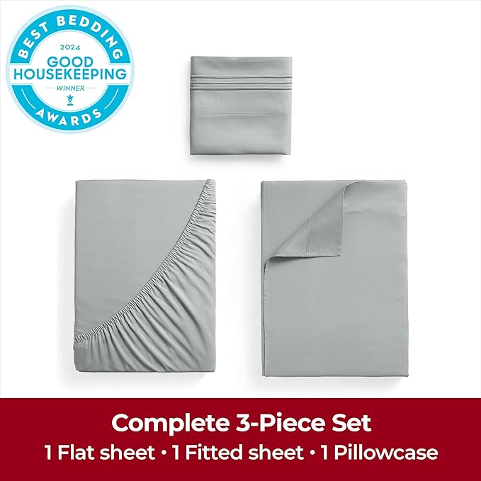 Mellanni Extra Deep Twin Sheets - 3 PC Iconic Collection Bedding Sheets & Pillowcases - Hotel Luxury, Ultra Soft, Cooling Bed Sheets - Extra Deep Pocket up to 21 inch (Twin, Spa Mint) - LeafyLoom