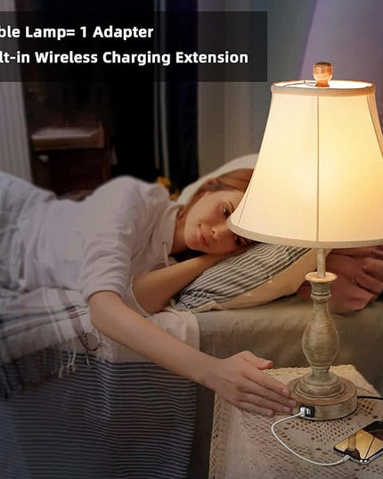 Farmhouse Table Lamp Touch Control 3-Way Dimmable, Modern Nightstand Lamp with 2 USB Port Bedside Desk Lamp with Fabric Shade for Living Room Bedroom Hotel (Pack-01) - LeafyLoom