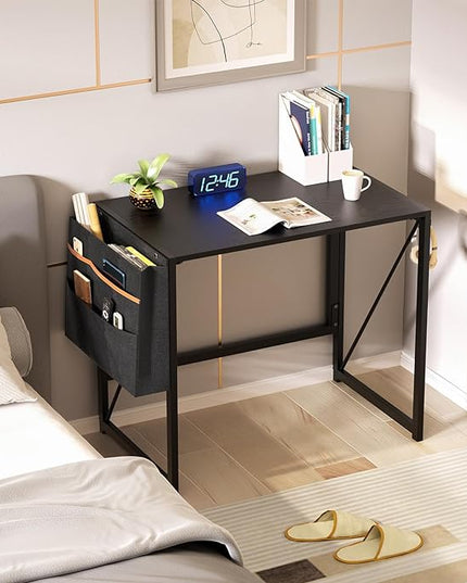 Folding Desk, 31.5 Inch Foldable Desk for Small Space, Easy Assembly Computer Desk Space Saving Home Office Writing Table, Black (Can't Be Folded Flatly) - LeafyLoom