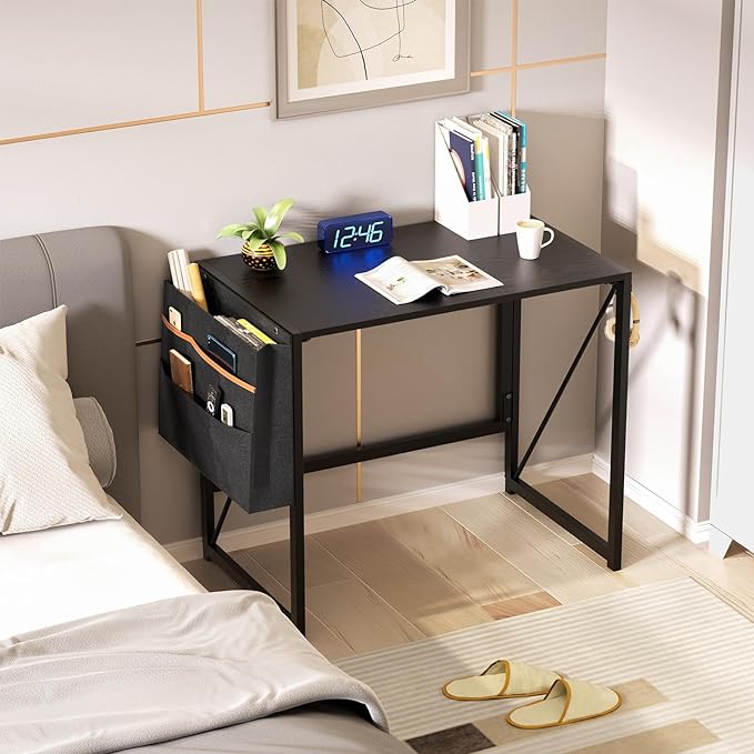 Folding Desk, 31.5 Inch Foldable Desk for Small Space, Easy Assembly Computer Desk Space Saving Home Office Writing Table, Black (Can't Be Folded Flatly) - LeafyLoom