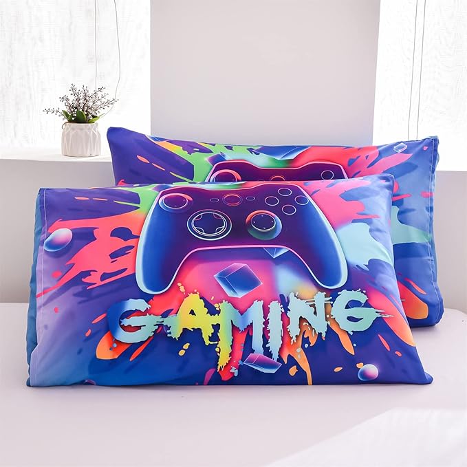Aimuan Gamer Gaming Bedding Sets 3D Gamepad Comforter Sets for Boys Games Console Action Buttons Novelty Colorful Game Controller Modern Room Decor Home Quilt Set (Queen, Purple) - LeafyLoom