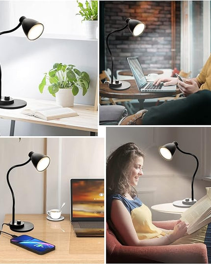 BOHON LED Desk Lamp with USB Charging Port 3 Color Modes Dimmable Reading Light Intelligent Induction Auto Dimming Task Lamp Flexible Gooseneck Table Lamp for Bedside Office, AC Adapter Include - LeafyLoom