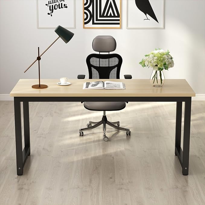 Tribesigns Computer Desk, Large Office Desk Computer Table Study Writing Desk for Home Office, Walnut + Black Leg, 63 X 23.6 inch - LeafyLoom