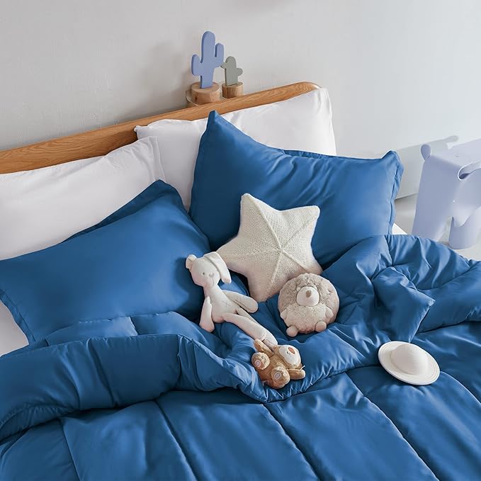 SLEEP ZONE Kids Blue Bedding Comforter Set Full/Queen Size - Super Soft & Cute Printed 3-Piece Comforter Set All Seasons for Boys, Fade Resistant, Machine Washable (Blue) - LeafyLoom