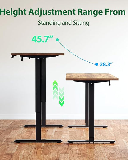 Electric Standing Desk, Large 63 x 24 Inches Height Adjustable Desk, Sit Stand up Desk for Work Office Home, Splice Board, Rustic Brown - LeafyLoom