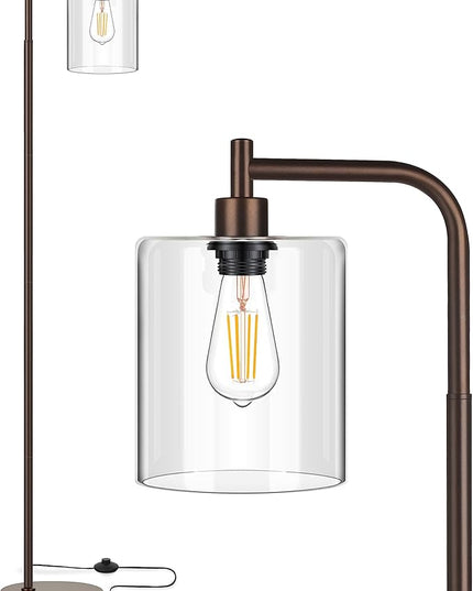 MAXvolador Industrial Floor Lamp, Modern Standing Lamps with Hanging Clear Glass Shade, Classic Reading Tall Pole Light for Living Room Bedroom, Brown - LeafyLoom