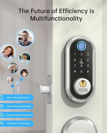 Smart Deadbolt, SMONET Fingerprint Electronic Deadbolt Door Lock with Keypad-Bluetooth Keyless Entry Front Door Digital Keypad App Control, Ekeys Sharing, App Monitoring Auto Lock for Homes and Hotel SMONET