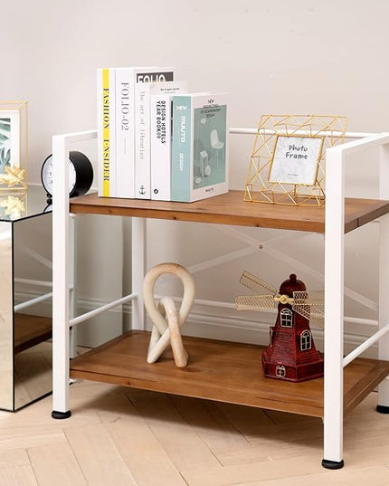2 Tier White Bookshelf, Real Wood Bookshelf Simply Assembled in 10 Minutes, Metal Book Shelf for Storage, Bookcase for Office Organization and Storage, 12.6 D x 23.62 W x 22.83 H Inches - LeafyLoom