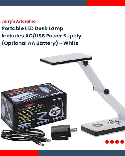 Jerry's Artarama Portable LED Desk Lamp - Flexible Gooseneck, Adjustable Level 24 LEDs, Stepless Dimming Desk Lamp, Perfect for Crafting - includes AC/USB Power Supply (Optional AA Battery) - White - LeafyLoom