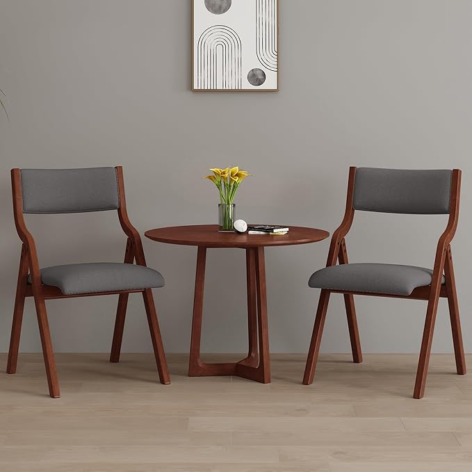 Ball & Cast Padded Folding Chairs 2 Pack,Solid Wood Frame,18" Seat Height,Space Saving,Easy to CarrySuitable for dining room, bedroom and outdoor, Light gray - LeafyLoom