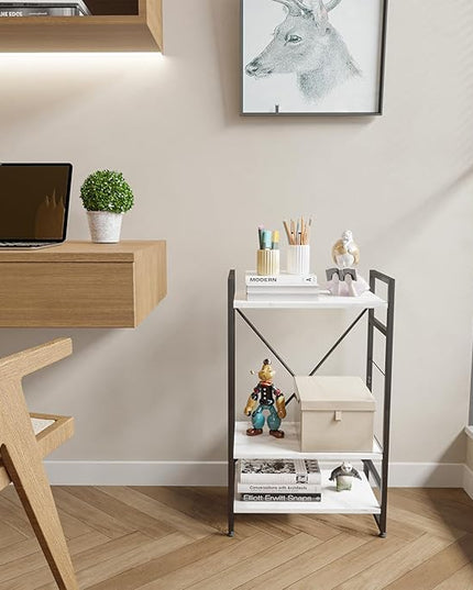 Bookshelf Organizer,3 Tiers Adjustable White Faux Marble Small Bookcase for Small Space,Industrial Wooden Storage Bookcase Display Rack and Storage Organizer for Living Room Home Office - LeafyLoom
