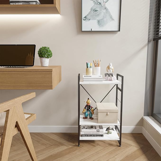 Bookshelf Organizer,3 Tiers Adjustable White Faux Marble Small Bookcase for Small Space,Industrial Wooden Storage Bookcase Display Rack and Storage Organizer for Living Room Home Office - LeafyLoom