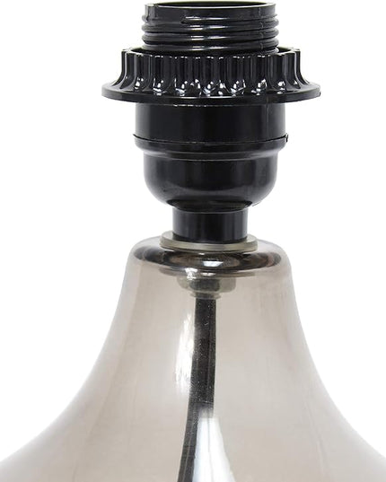 Simple Designs LT2063-SMW Small Glass Raindrop Bedside Table Lamp with White Fabric Shade, Smoke Gray - LeafyLoom