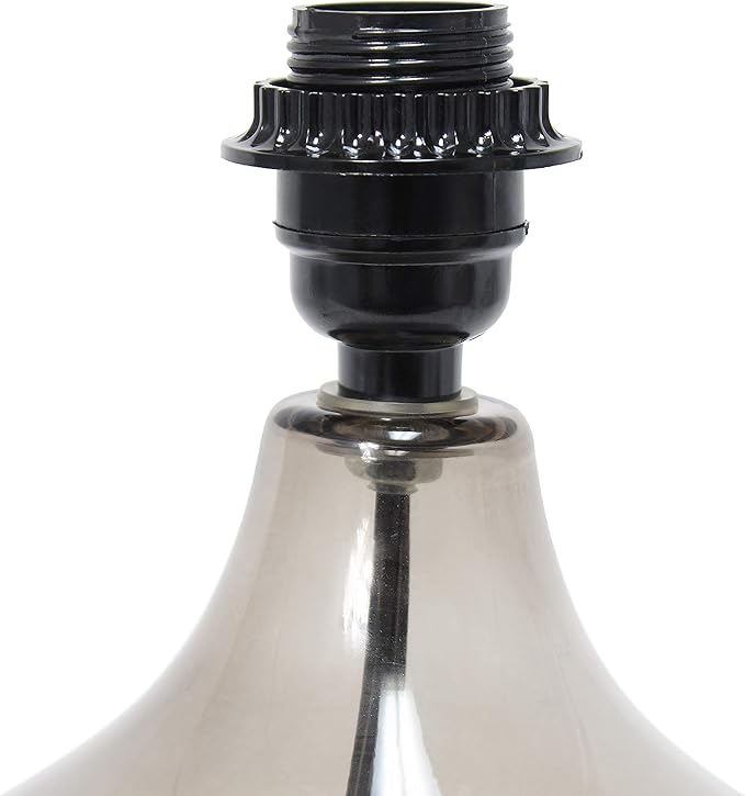 Simple Designs LT2063-SMW Small Glass Raindrop Bedside Table Lamp with White Fabric Shade, Smoke Gray - LeafyLoom