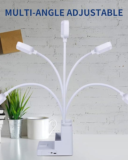 Small LED Desk Lamp with Pen/Phone Holder, Rechargeable Desk Light with Flexible Gooseneck, 3 Color Modes, Stepless Dimming, Eye Caring, Small Study Lamp for Dorm, Bedroom - LeafyLoom