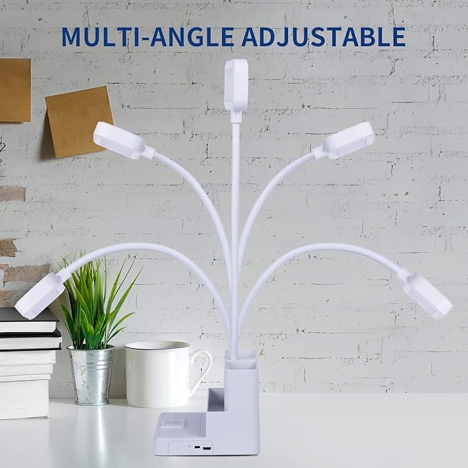 Small LED Desk Lamp with Pen/Phone Holder, Rechargeable Desk Light with Flexible Gooseneck, 3 Color Modes, Stepless Dimming, Eye Caring, Small Study Lamp for Dorm, Bedroom - LeafyLoom