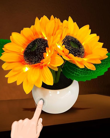 Rechargeable Sunflower Table Lamp - LED Artificial Flowers Desktop Lamp Night Light with Porcelain Vase, Cordless Touch Lamp for Bedroom Living Room Desk Decor, Birthday Gift for Her Girl Mom - LeafyLoom