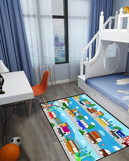 Car Carpet for Kids Kids Rugs for Playroom Car Track Rug Road Rug for Kids Car Play Rug Road Carpet for Toy Cars Car Track Rugs for Boys Car Rug for Boys Room 3'×5' - LeafyLoom