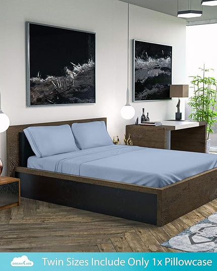 DREAMCARE Twin Sheets - Cooling Bed Sheets - 4pcs Set - up to 15" Deep Pocket Twin Bed Sheets - Twin Sheet Set - Bed Sheets Twin Soft & Lasting 100% Brushed Polyester with Side Pocket - Light Blue - LeafyLoom