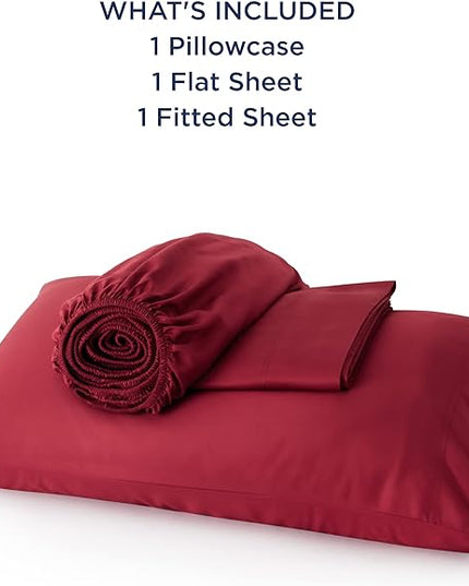 Bedsure Twin XL Sheet Set Dorm Bedding, Cooling Sheets Twin Extra Long Sheets, Rayon Derived from Bamboo, Deep Pocket Up to 16", Hotel Luxury Silky Bedding Sheets & Pillowcases, Burgundy - LeafyLoom
