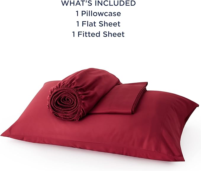 Bedsure Twin XL Sheet Set Dorm Bedding, Cooling Sheets Twin Extra Long Sheets, Rayon Derived from Bamboo, Deep Pocket Up to 16", Hotel Luxury Silky Bedding Sheets & Pillowcases, Burgundy - LeafyLoom