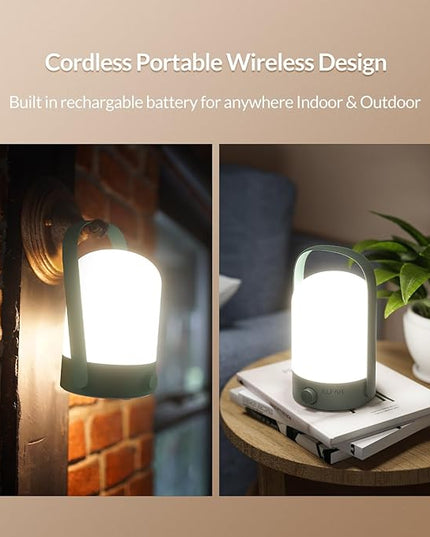 Table Lamp Portable Cordless Lantern, 360° Portable Handle, Stepless Dimmer, Powerful Long-Lasting 50hrs, Rechargeable LED Lantern for Camping Bedroom Party (Green) - LeafyLoom