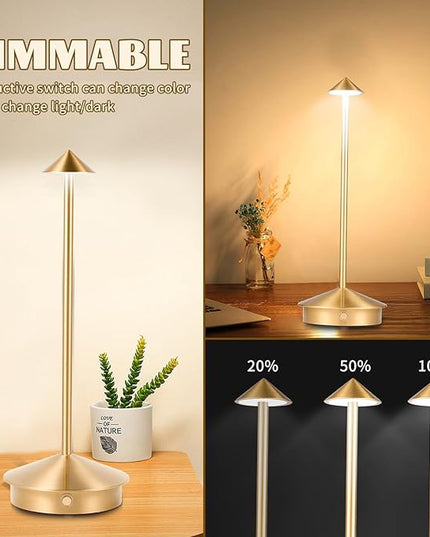 Rechargeable Battery Operated Desk Lamp with Touch Sensor Cordless Portable LED Table Lamp， Three-Level Dimmable Suitable for Bars/Cafes/Restaurants/Bedrooms/Camping Sites (Gold) - LeafyLoom