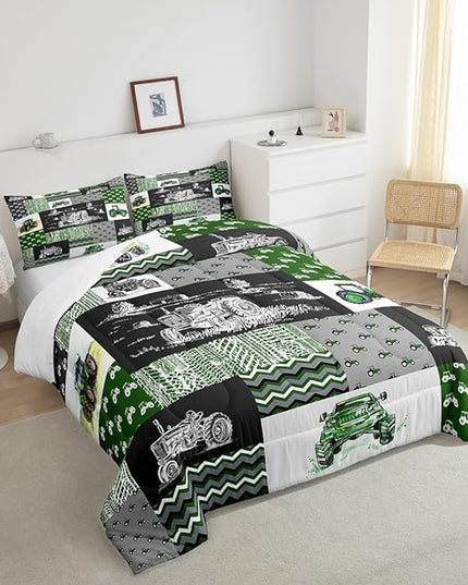 Erosebridal Green Tractor Comforter Set Full Size Farm Vehicle Truck Bedding Set Cartoon Equipment Construction Harvester Down Comforter for Kids Boys Car Bedroom Decor with 2 Pillowcases, Grey - LeafyLoom